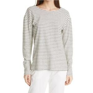 Nili Lotan NWT Arlette Stripe Hemp/Cotton Long Sleeve Black/White T-Shirt Size S